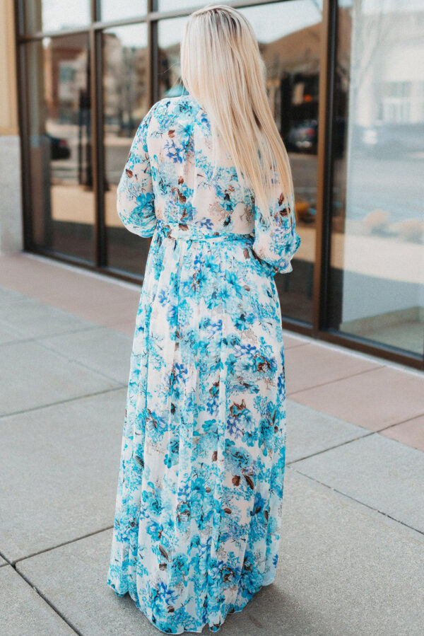 Women Boho Summer Wrap Dress V Neck Floral Long Sleeve Maxi Dress with Slit - Image 2