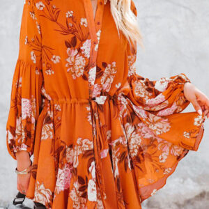 Women's Long Sleeve Ruffle Dress Floral Flowy Boho Mini Short Beach Dress