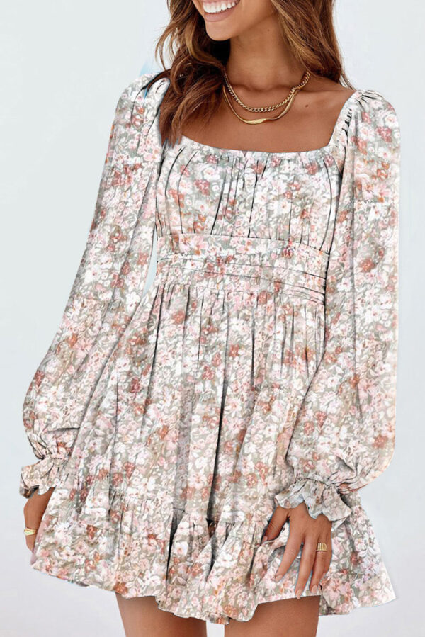 Women's Summer Mini Floral Babydoll Dress Long Sleeve Short Dresses - Image 3