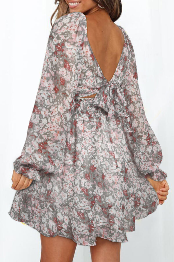 Women's Summer Mini Floral Babydoll Dress Long Sleeve Short Dresses - Image 2