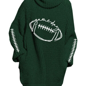 Womens Turtleneck Oversized Sweater Dresses Print Pullover Ribbed Knit Dress