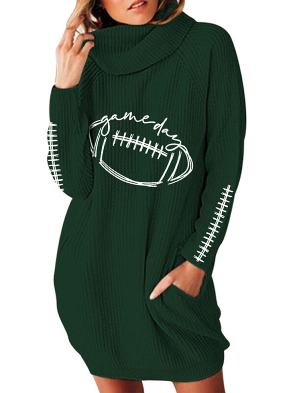 Womens Turtleneck Oversized Sweater Dresses Print Pullover Ribbed Knit Dress - Image 2