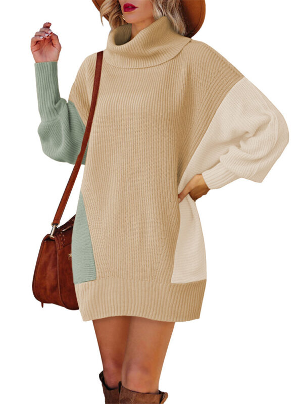 Women Casual Turtleneck Oversized Sweater Dresses Ribbed Baggy Pullover Knit Dress - Image 3