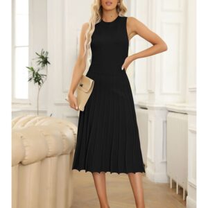 Women's Knit Tank Dresses Vacation Sleeveless Ribbed Swing Party Midi Dresses
